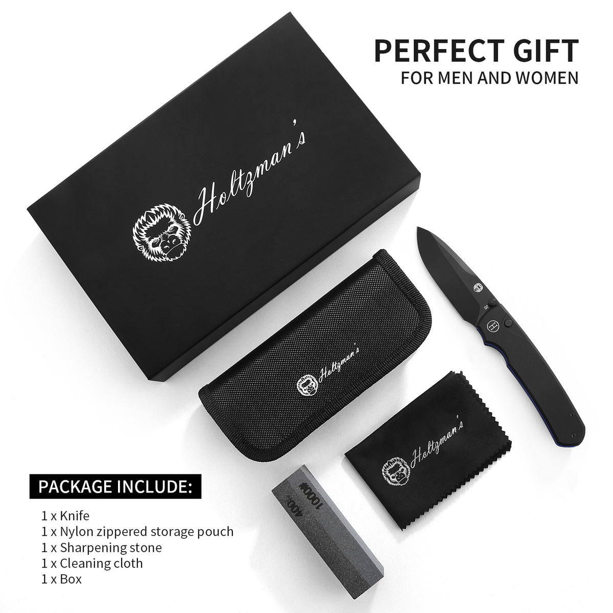 The Pioneer Folding Pocket Knife Giftset for Men and Women (Black and Blue)