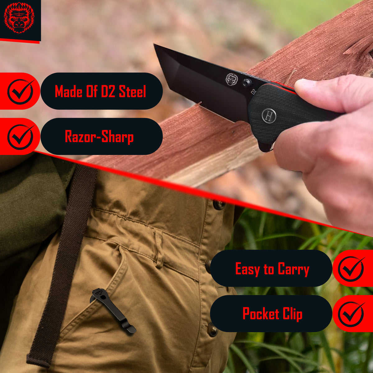The Peasant Folding Pocket Knife Giftset for Men and Women (Red and Grey) main image 1