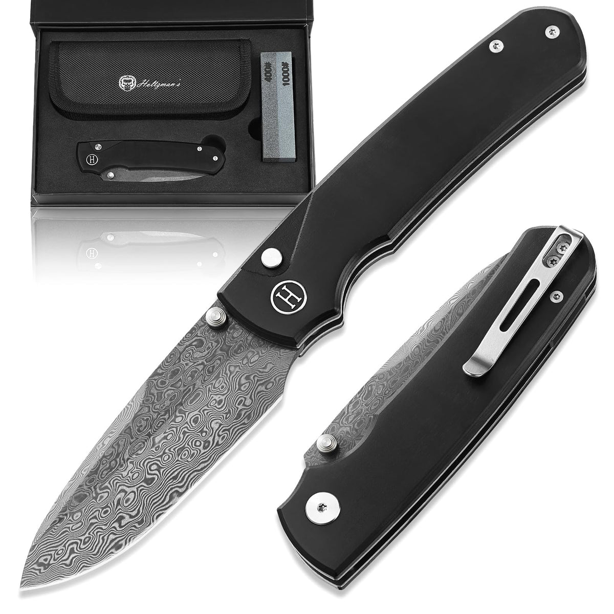 Loyalist Folding Pocket Knife with Sharpening Stone and Case