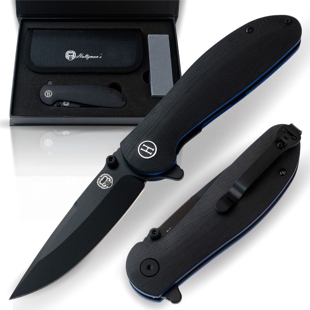 The Straight Back Folding Pocket Knife Giftset for Men and Women (Blac