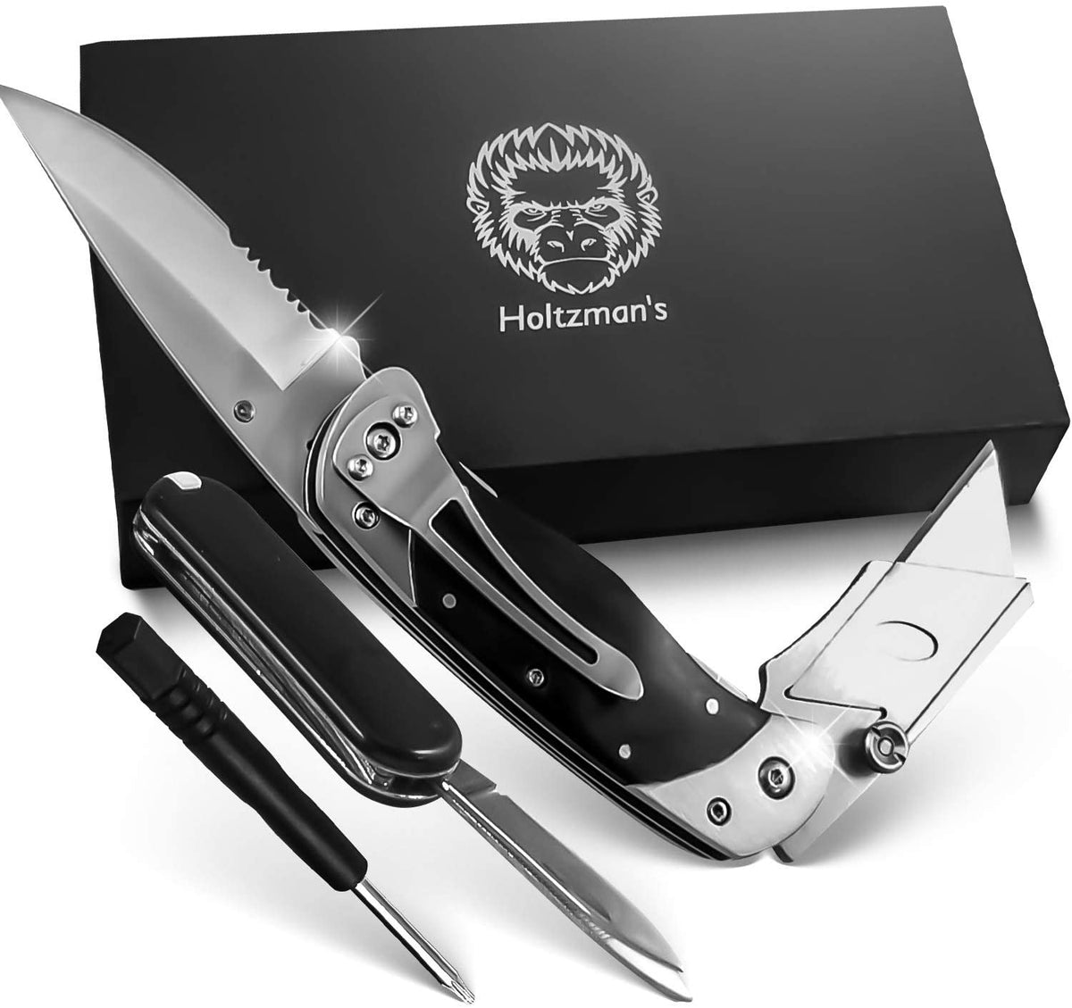 Holtzman's Gorilla Survival Premium Utility Knife, Folding Pocket Knife  Combo, Box Cutter, Heavy Duty Dual Blades