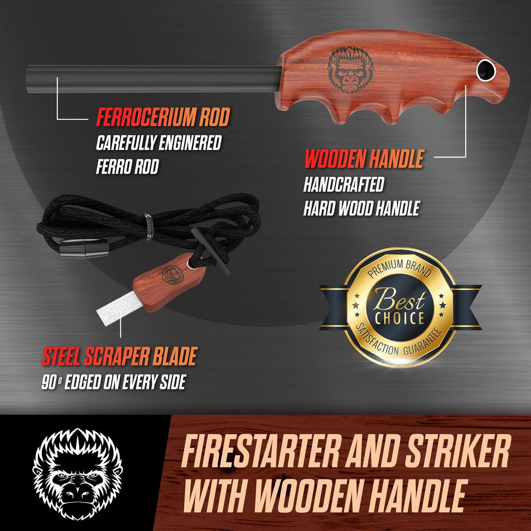 HSS Fire Steel Striker With Wood Handle | Bushcraft Ferro Rod Fire Starter Tool
