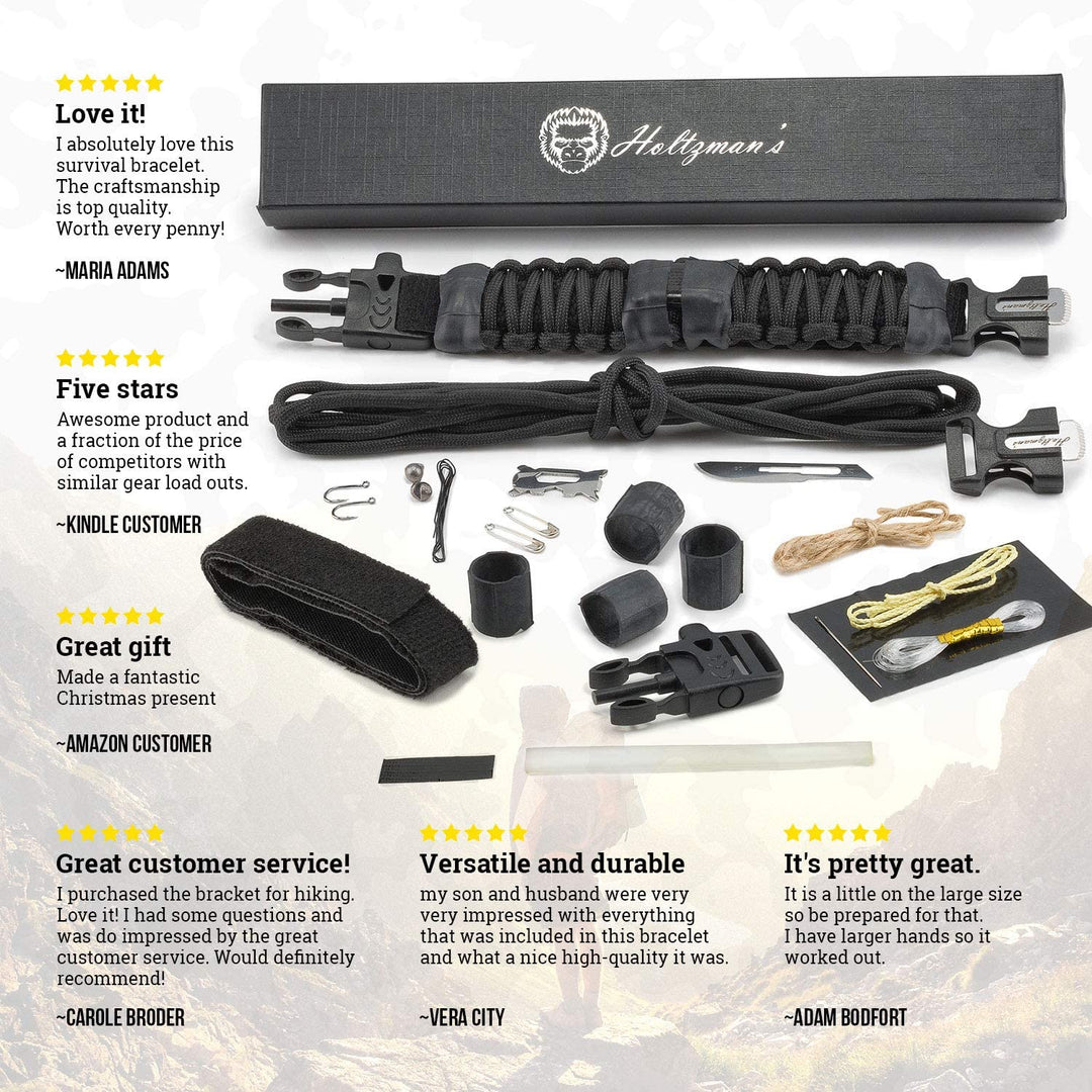 Survival Paracord Bracelet Emergency Tactical Survival Gear Kit Campin – Holtzman's Gorilla Survival