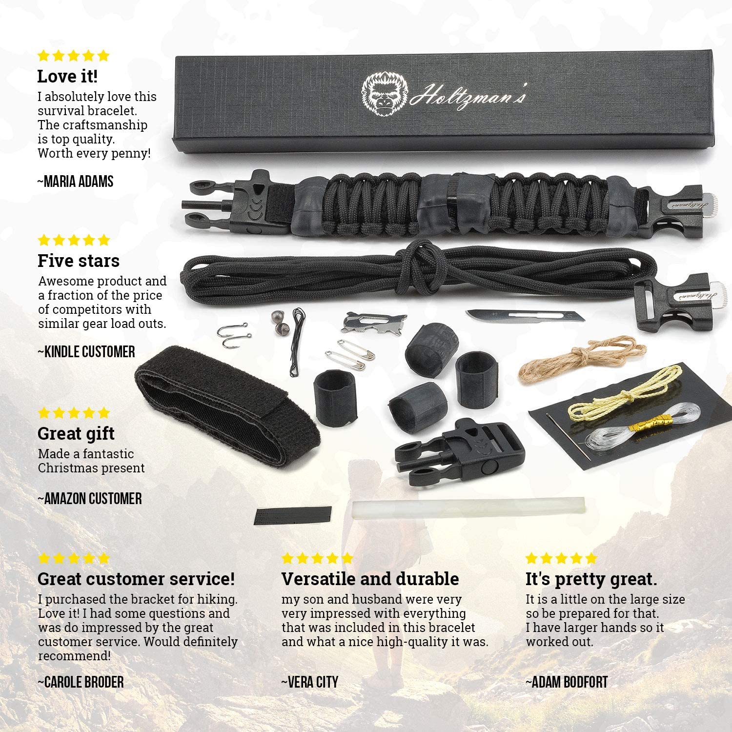 Survival Paracord Bracelet Emergency Tactical Survival Gear Kit Campin –  Holtzman's Gorilla Survival